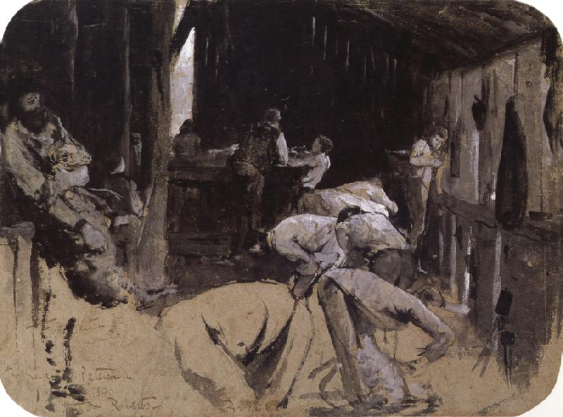 Tom roberts First sketch for Shearing the Rams Sweden oil painting art